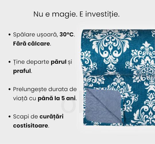 Cuvertură Pat Dublu Royal Blue Damasc 220x240cm