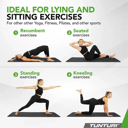 Tunturi Στρώμα Γυμναστικής Pilates Μαύρο με Ιμάντα Μεταφοράς (183x61cm)