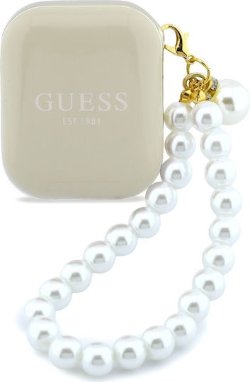 Guess Pearl Strap Earbud Bluetooth Handsfree Headphones with Sweat Resistance and Charging Case Beige