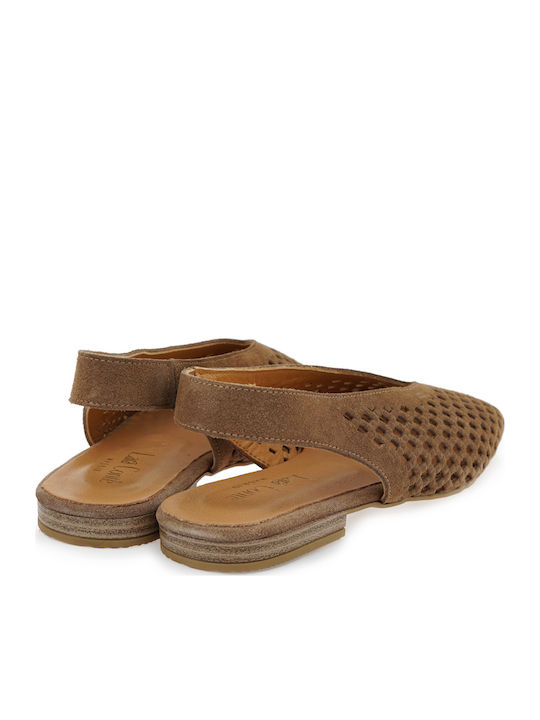 Suede Γυναικείες Μπαλαρίνες Slingback σε Καφέ Χρώμα