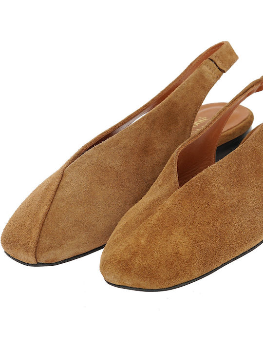 Suede Γυναικείες Μπαλαρίνες Slingback σε Ταμπά Χρώμα