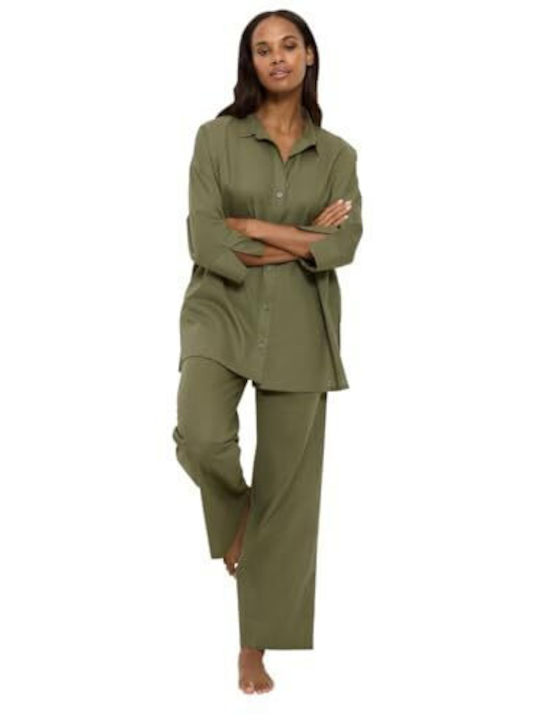 Boyfriend Summer Wear Langärmelig Damen Hemd Olive