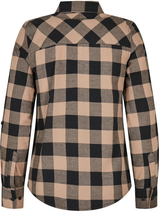 TB1280 Women's Checked Long Sleeve Shirt Black/Soft Taupe
