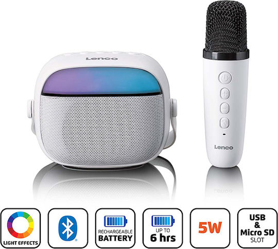 Lenco Ηχείο Karaoke με Ασύρματο Μικρόφωνο και Εφέ Φωτισμού BTC-020 BTC-020WH Λευκό