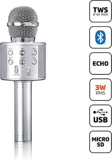 Lenco Μικρόφωνο Karaoke Ασύρματο BMC-040SI Ασημί
