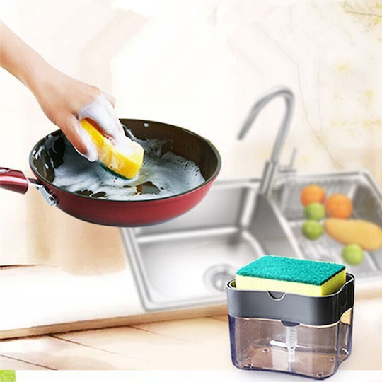 Alista Home Kitchen Plastic Dispenser with Sponge Holder Black 380ml