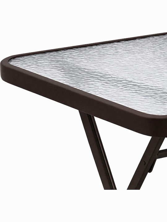 Garden & Terrace Table Foldable Metal with Glass Surface Samos Brown 50x50x70cm