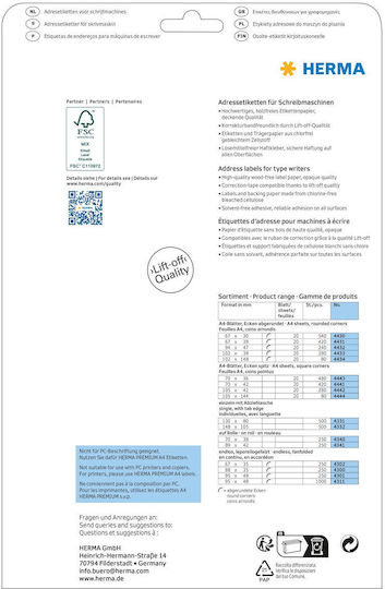 Herma 420 Αυτοκόλλητες Ετικέτες Α4 Ορθογώνιες Address Labels Typewriters A4 67x38mm