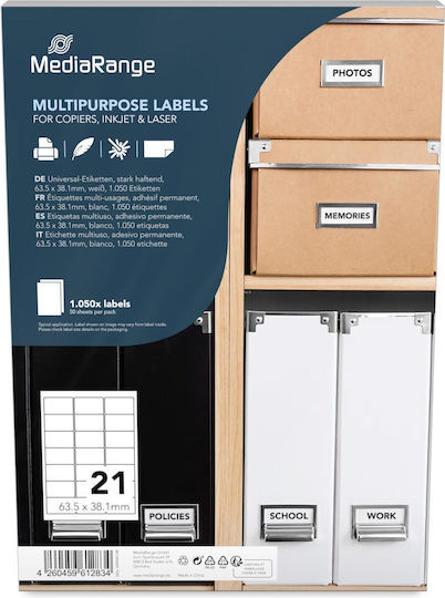 MediaRange 1050 Self-Adhesive Rectangular A4 Labels 63.5x38.1mm