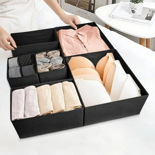 Alista Home Υφασμάτινο Organizer Συρταριών για Κάλτσες / Εσώρουχα / Γραβάτες σε Μαύρο Χρώμα 6τμχ