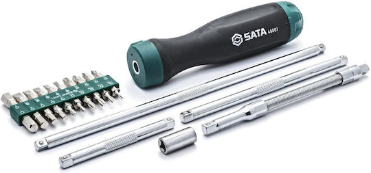 Ratchet Screwdriver Set 26pcs Bits Contains 1 Ratchet Screwdriver 3 Extensions 3-1/2” 6” 10” 1 Flexible Extension 6” 1 Bit Adapter 20 Bits 4 Phillips Ph0 Ph1 Ph2 Ph3 6 Flat 3 4 5 5.5 6.5 8mm 4 Torx T10 T15 T20 T25