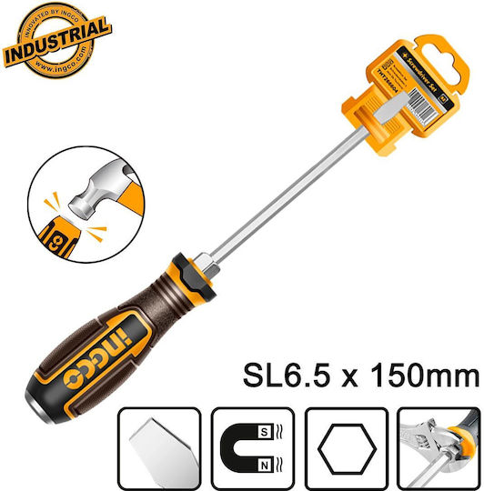 Ingco Impact Long Straight Screwdriver Size 6.5x150mm