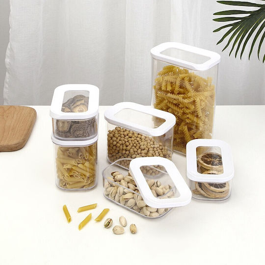Alista Home Set of 5 Cereals Jars with Plastic Lid White 450ml