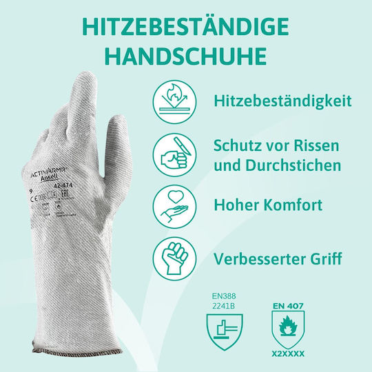Ansell Activarmr 340202 Arbeitshandschuhe Gray Nitril/Polyester Feuerfest 1Stück