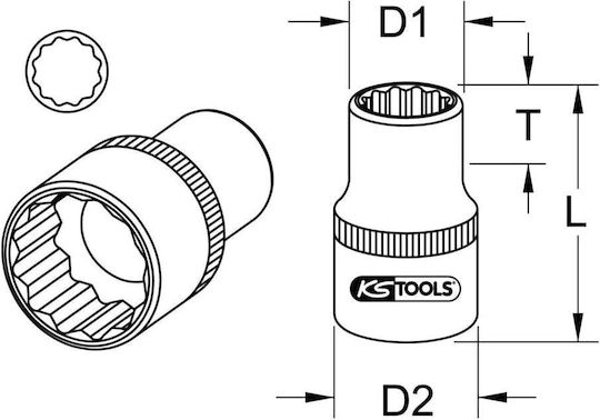 Ks Tools Căpăcel cu Patrat de Prindere 1/2" Diametru 13mm 1buc