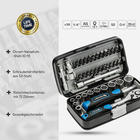 Högert Technik Set Ratchet 1\4" 38pcs