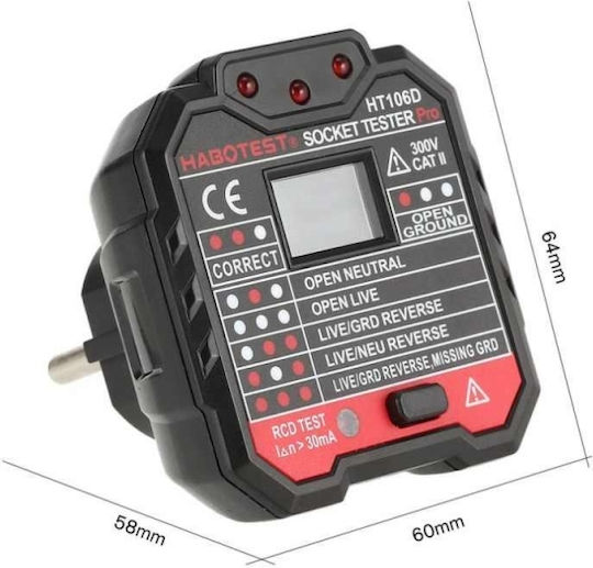 Habotest HT106D Tester Καλωδίων Ρεύματος Πρίζα Ρεύματος Ψηφιακό