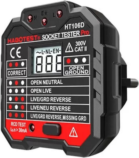 Habotest HT106D Tester Καλωδίων Ρεύματος Πρίζα Ρεύματος Ψηφιακό