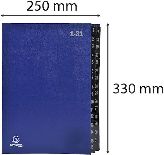 Exacompta 57042e Ordonator De Birou Reciclabil Extra Rezistent Din Carton Cu Ferestre De Vizualizare 1-31 Din A4 Cu File Din Plastic Ranforsate Organizator Dosar Compartiment Dosar Index Albastru