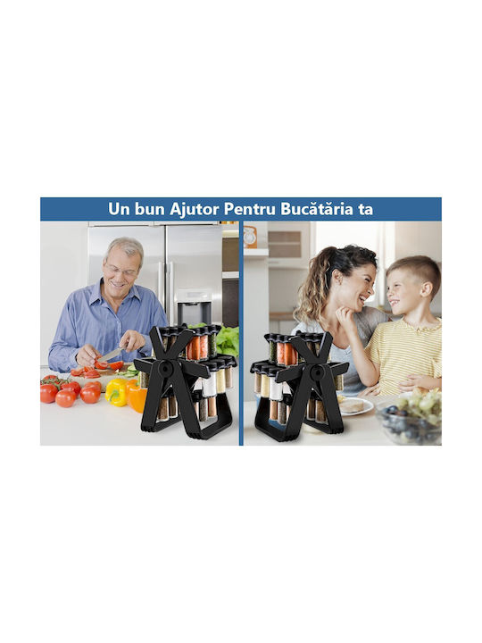 Alista Home Θήκη Μπαχαρικών Πλαστική σε Περιστρεφόμενη Βάση Μαύρη