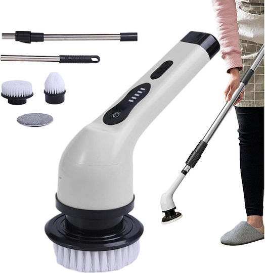 Perie Electrică de Curățare Alista Home pentru Faianță Baie Bucătărie 25x20x9,5 Cm 6 Capete Detașabile Mâner Telescopic 84-127cm Încărcare Usb Tip C Rotire 360 Grade 3000 Mah Culoare Alb