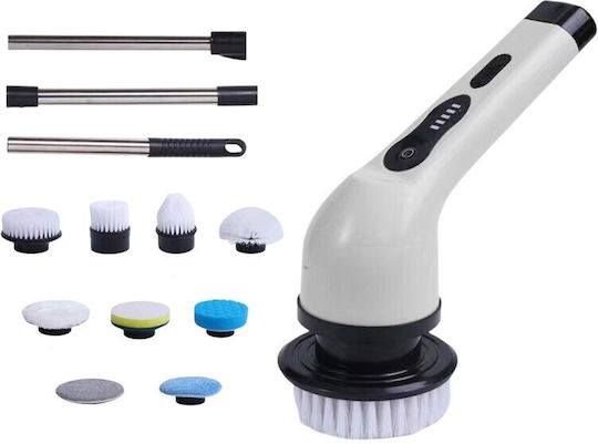 Perie Electrică de Curățare Alista Home pentru Gresie Baie Bucătărie 25x20x9,5 Cm 9 Capete Detașabile Mâner Extensibil 84-127cm Încărcare Usb-tip C Rotire 360 Grade 3000 Mah Culoare Alb