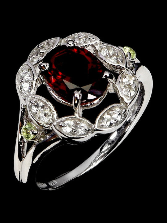 925 Elegant Natural Garnet White Topaz Peridot Ring Size 17
