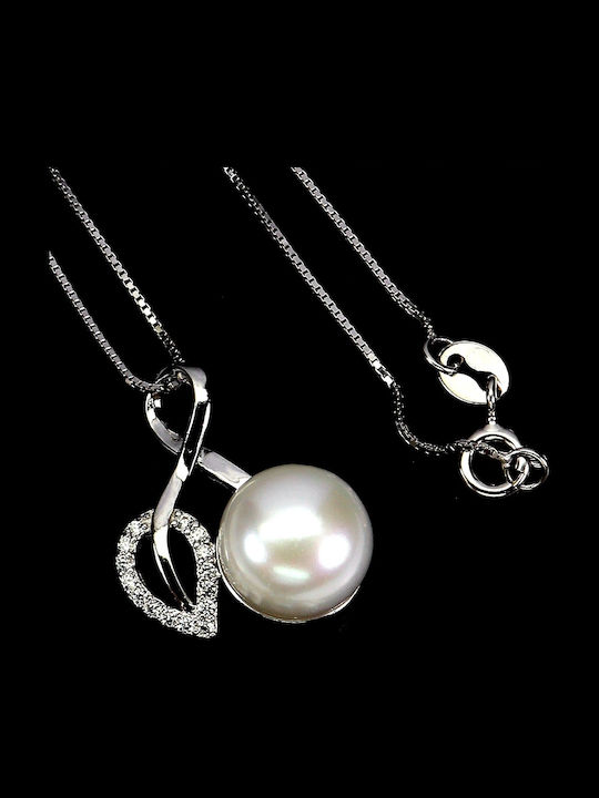 Silver 925 Necklace Elegant Delicate Natural Cream Pearl Zirconia