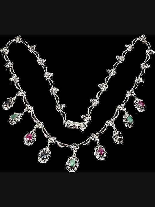 Emerald Marcasite Ruby Sapphire Necklace 925 Emerald Marcasite Ruby Sapphire Necklace 925