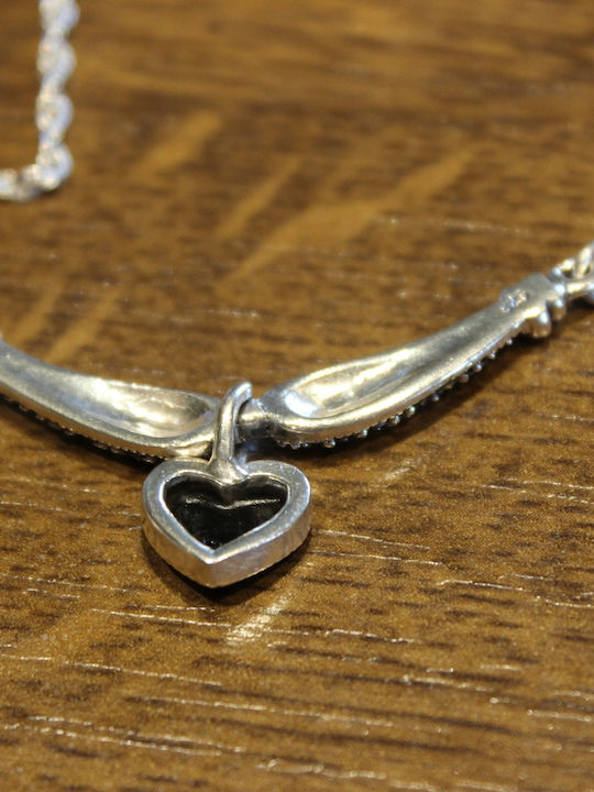 Silver Necklace Delicate Natural Marcasite Heart