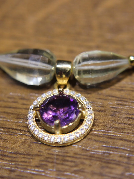 Stunning Natural Amethyst Lemon Quartz Zircon 925 Necklace