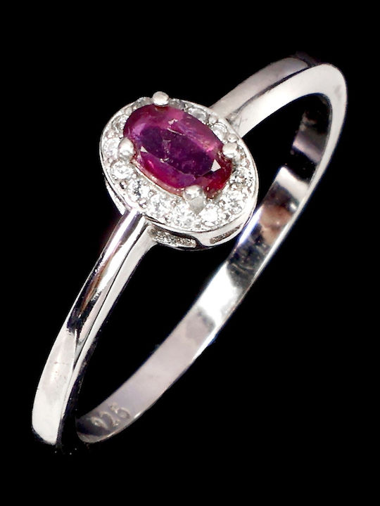 925 Silber Zarter Eleganter Ring Natürlicher Rubin Zirkon Größe 14