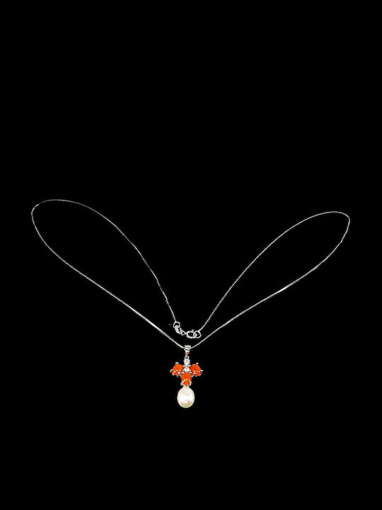 Delicate 925 Necklace Natural Orange Opals Zirconia Mother Pearl