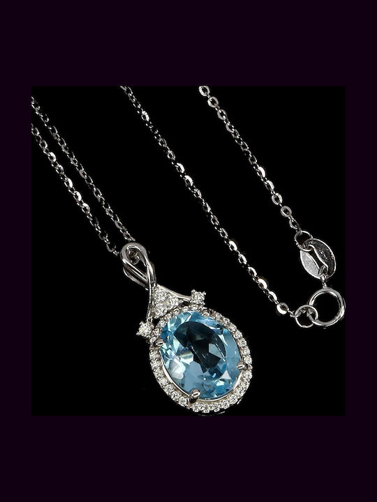 Delicate Beautiful Necklace Natural Sky Blue Topaz Zirconia 925