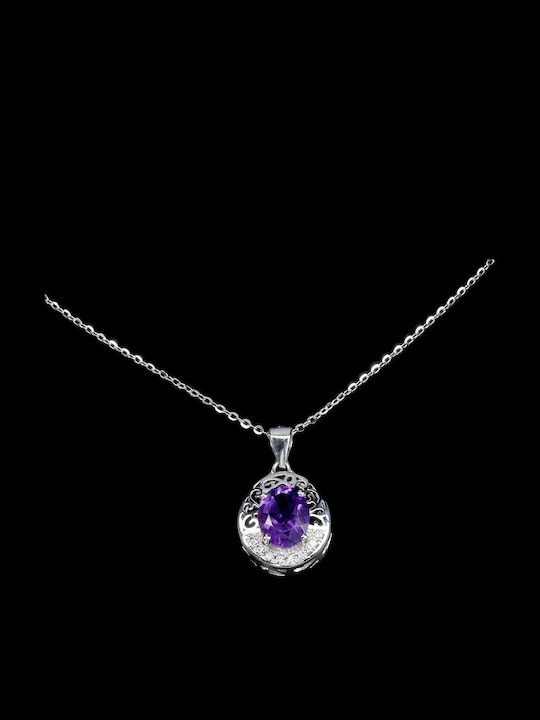 Natural Amethyst Zircon 925 Necklace Beautiful Delicate