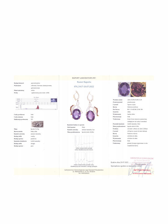 Cercei Ametist Rodolit 44ct Certificat