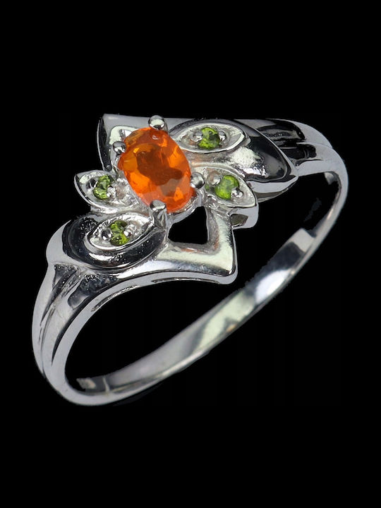 925 Silver Ring Delicate Natural Orange Opal Diopside Size 19