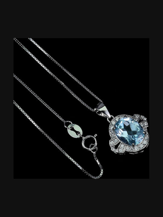 Beautiful Delicate Natural Sky Blue Topaz 925 Zircon Necklace