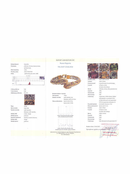 Silver Sapphire Dragon Bracelet Certificate