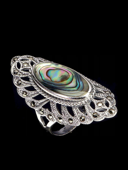 925 Stunning Silver Ring Natural Marcasites Pearl Mass Size 15