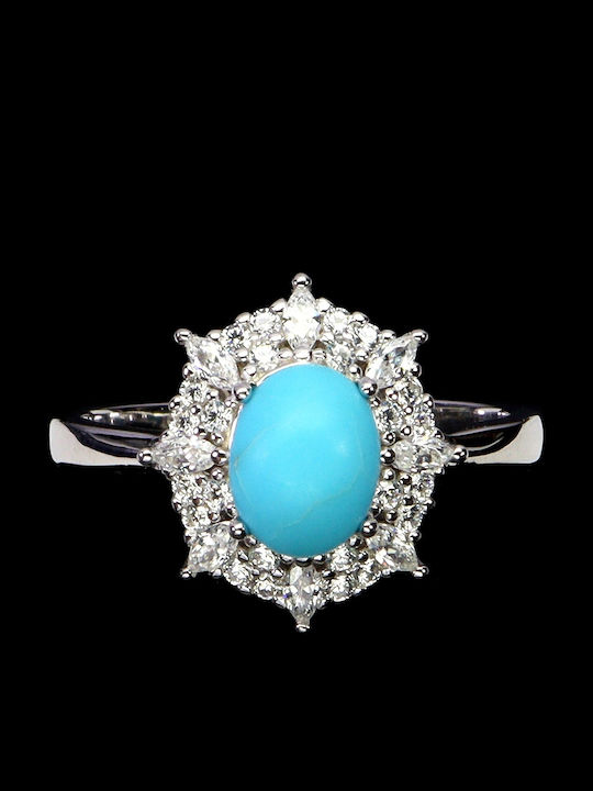 Silver Delicate Elegant Ring Turquoise Zircon Size 17 925