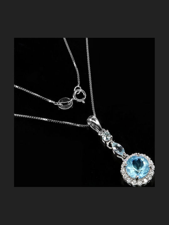 Colier Delicat 925 Topaz Natural Albastru Ceresc Zircon Cubic