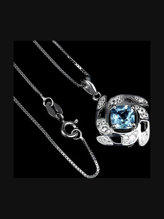 Colier Delicat Cu Topaz Natural Albastru Ceresc Și Topaz Alb 925