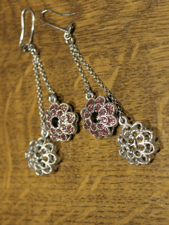 925 Italian Silver Enamel Hanging Flower Earrings 3