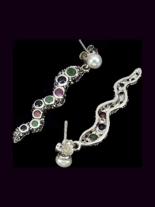 Pearl Ruby Emerald Marcasite Snake Earrings 3