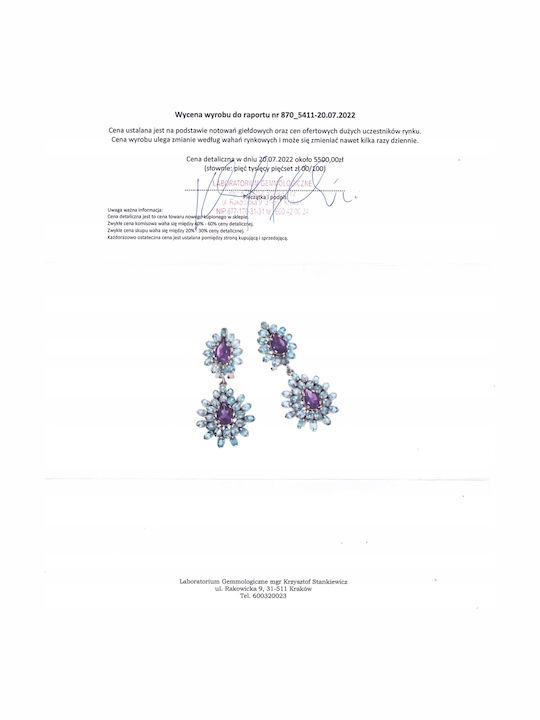 Natural Amethyst Zircon Earrings Certificate