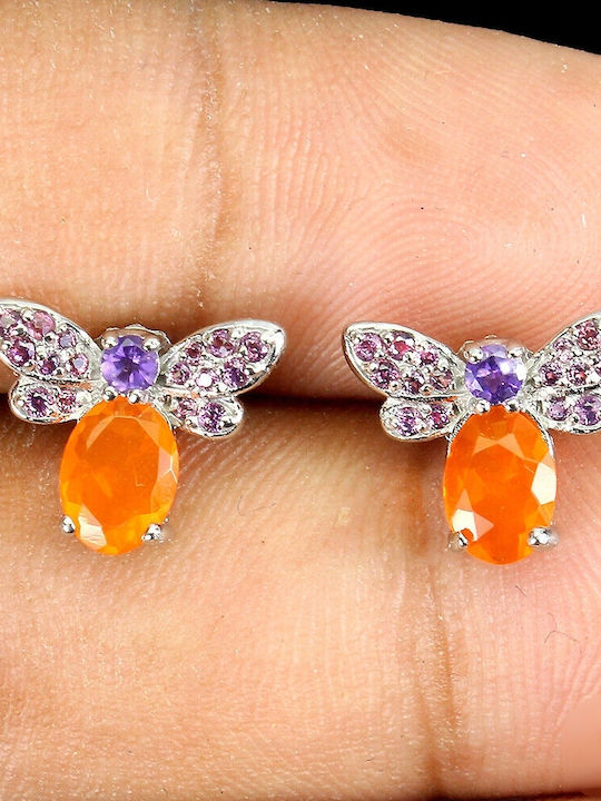 925 Bee Earrings Delicate Garnets Amethysts Orange Opals 3