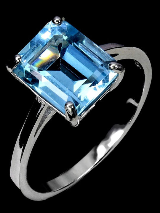 Zarte Elegante Silberring Natürlicher Himmelblauer Topas Größe 16,5