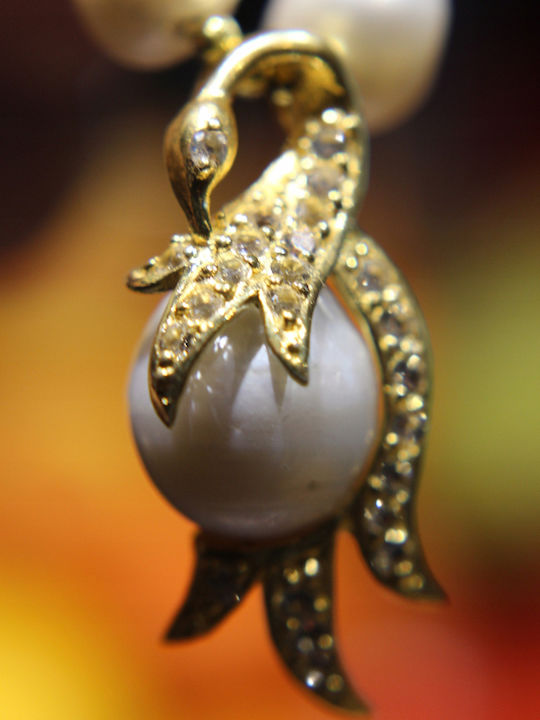 925 Necklace Natural Pearls White Topazes Swan Beautiful