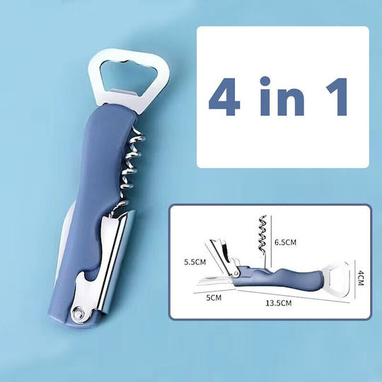 Tirbușon De Plută 4 În 1 Alista Home Deschizător Multifuncțional De Sticle Oțel Inoxidabil Mâner Antiderapant 13,5 X 4 Cm Albastru